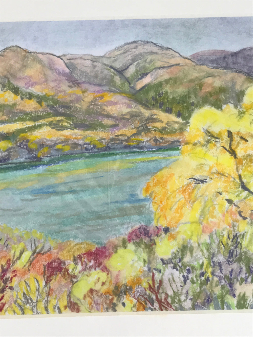 Japanese Autumn Leaves Landscape Pastel Drawing Original Art Unsigned FL317