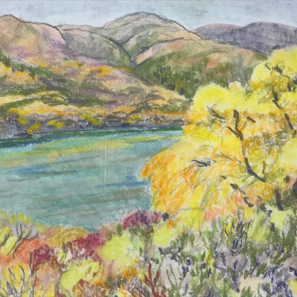 Japanese Autumn Leaves Landscape Pastel Drawing Original Art Unsigned FL317