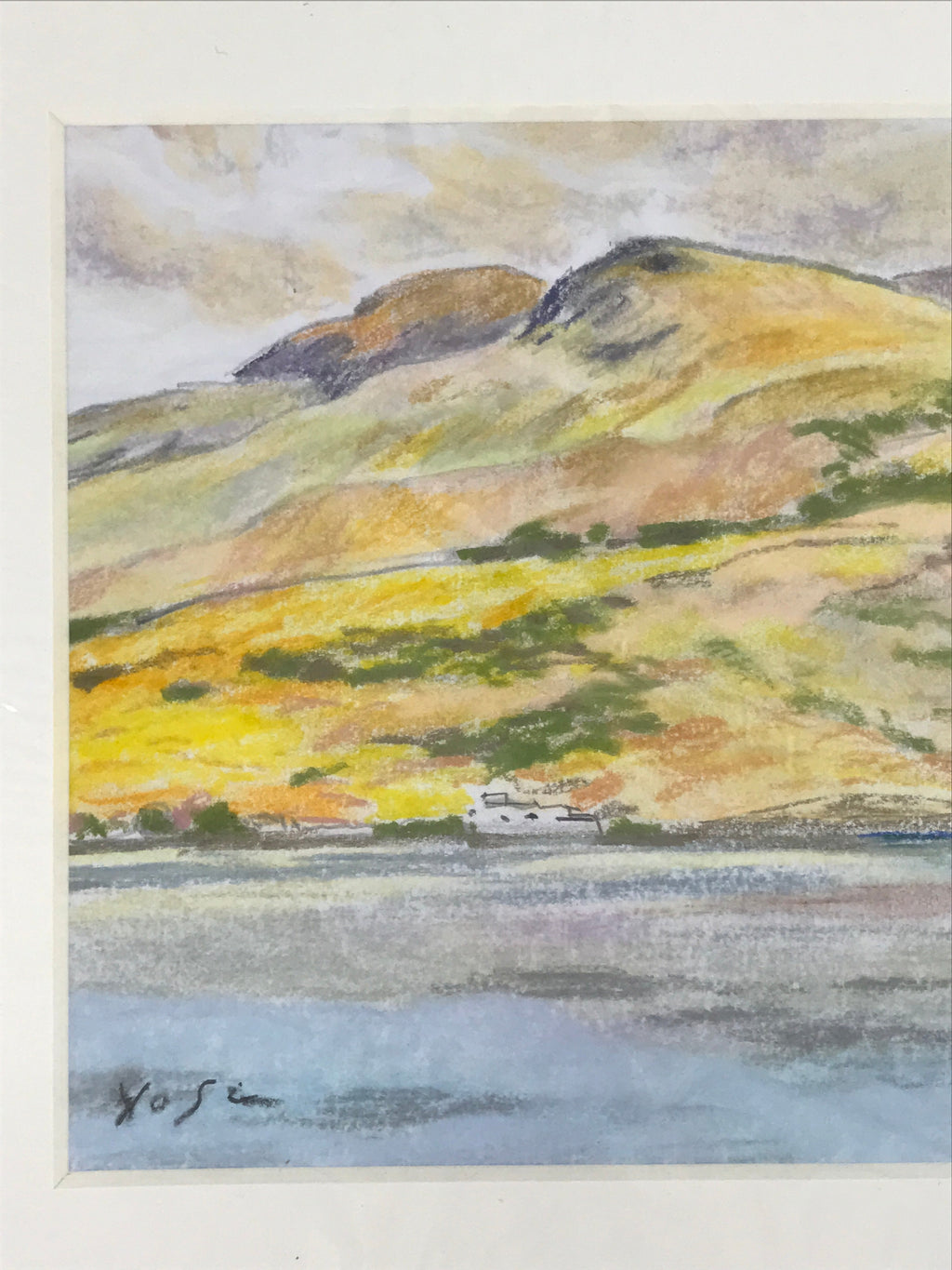 Japanese Autumn Mountain Scene Pastel Drawing Art Signed Yoshihiro Hagino FL325