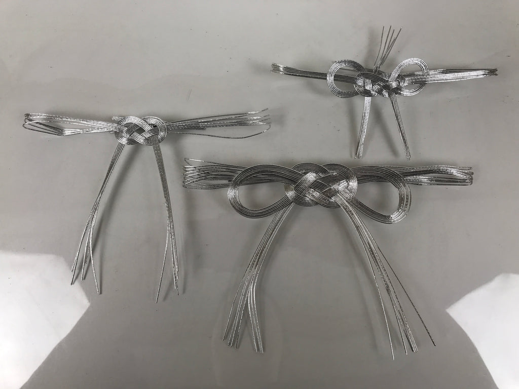Japanese Awaji-Musubi Mizuhiki Ceremonial Knot 3pc Funeral Soushiki Silver BA828