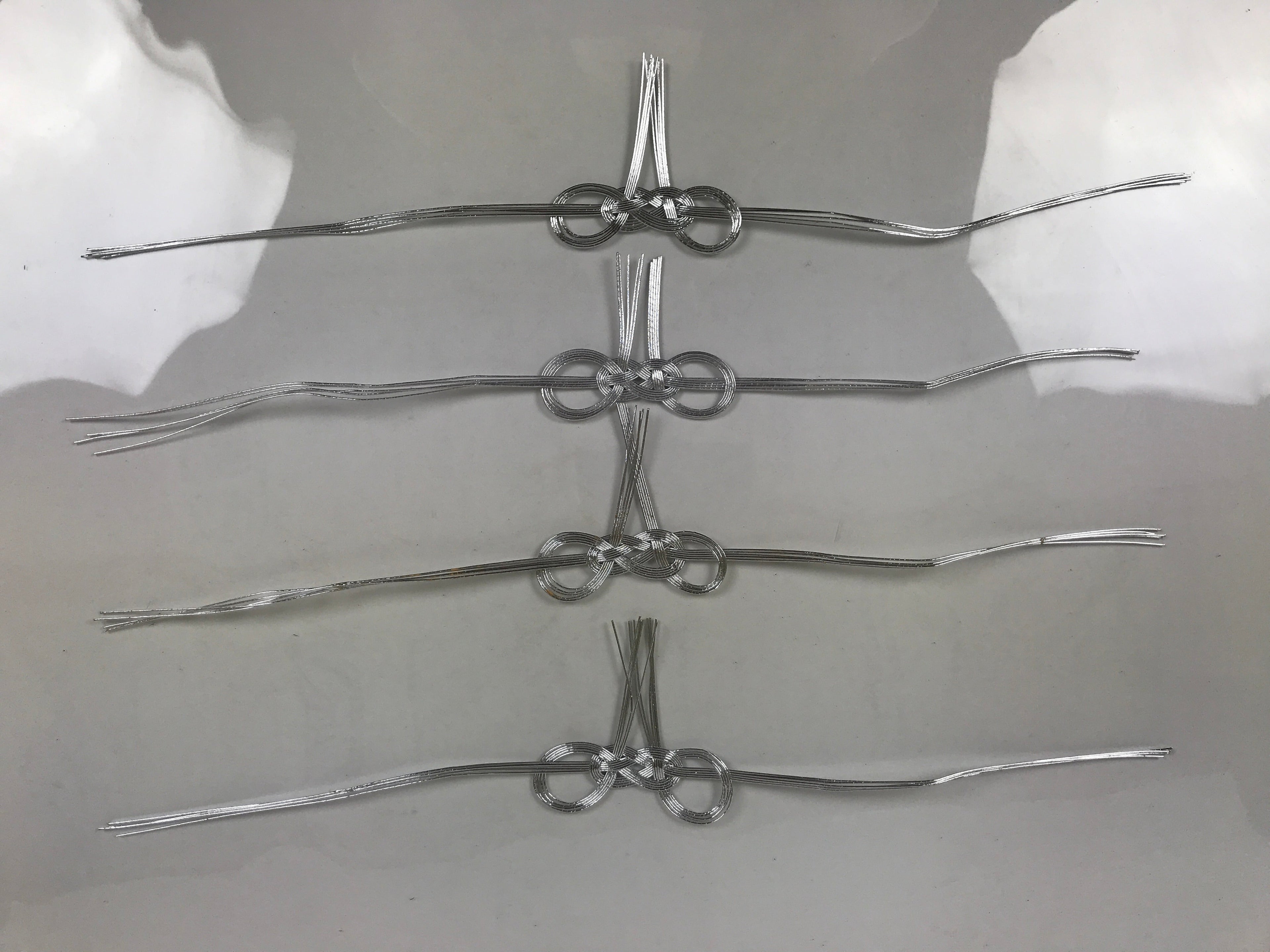 Japanese Awaji-Musubi Mizuhiki Ceremonial Knot 4pc Funeral Soushiki Silver BA831