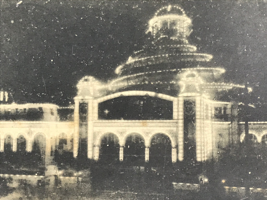 Japanese BW Postcard Osaka Rakutenchi Illuminations C1920 Night Photograph PC190