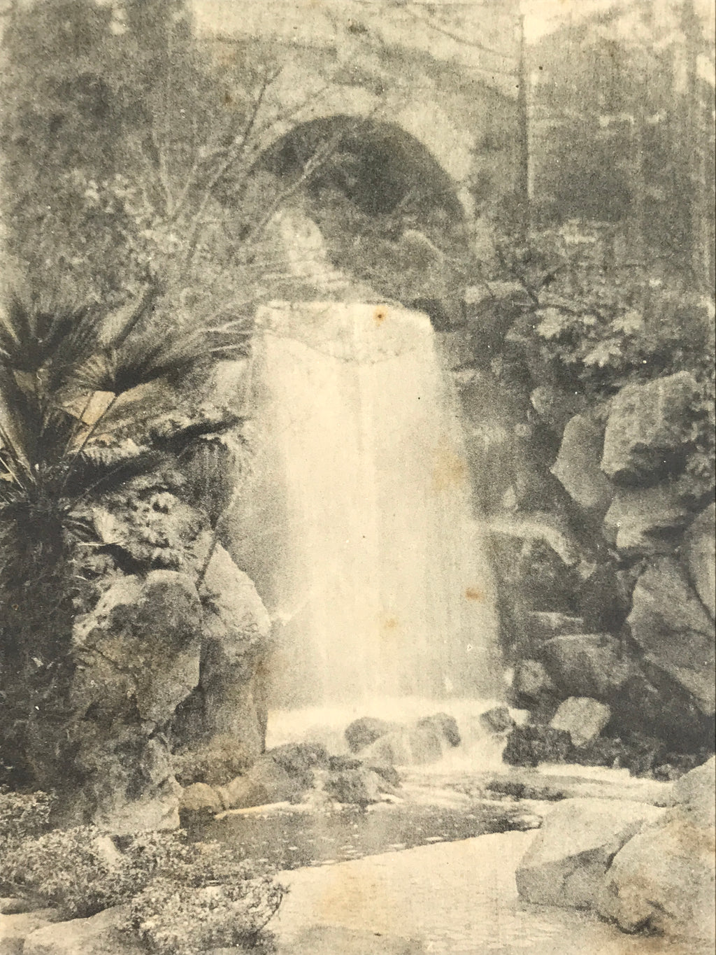 Japanese BW Postcard Osaka Runapark Waterfall C1920 Taisho Photography PC191