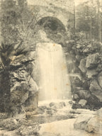 Japanese BW Postcard Osaka Runapark Waterfall C1920 Taisho Photography PC191