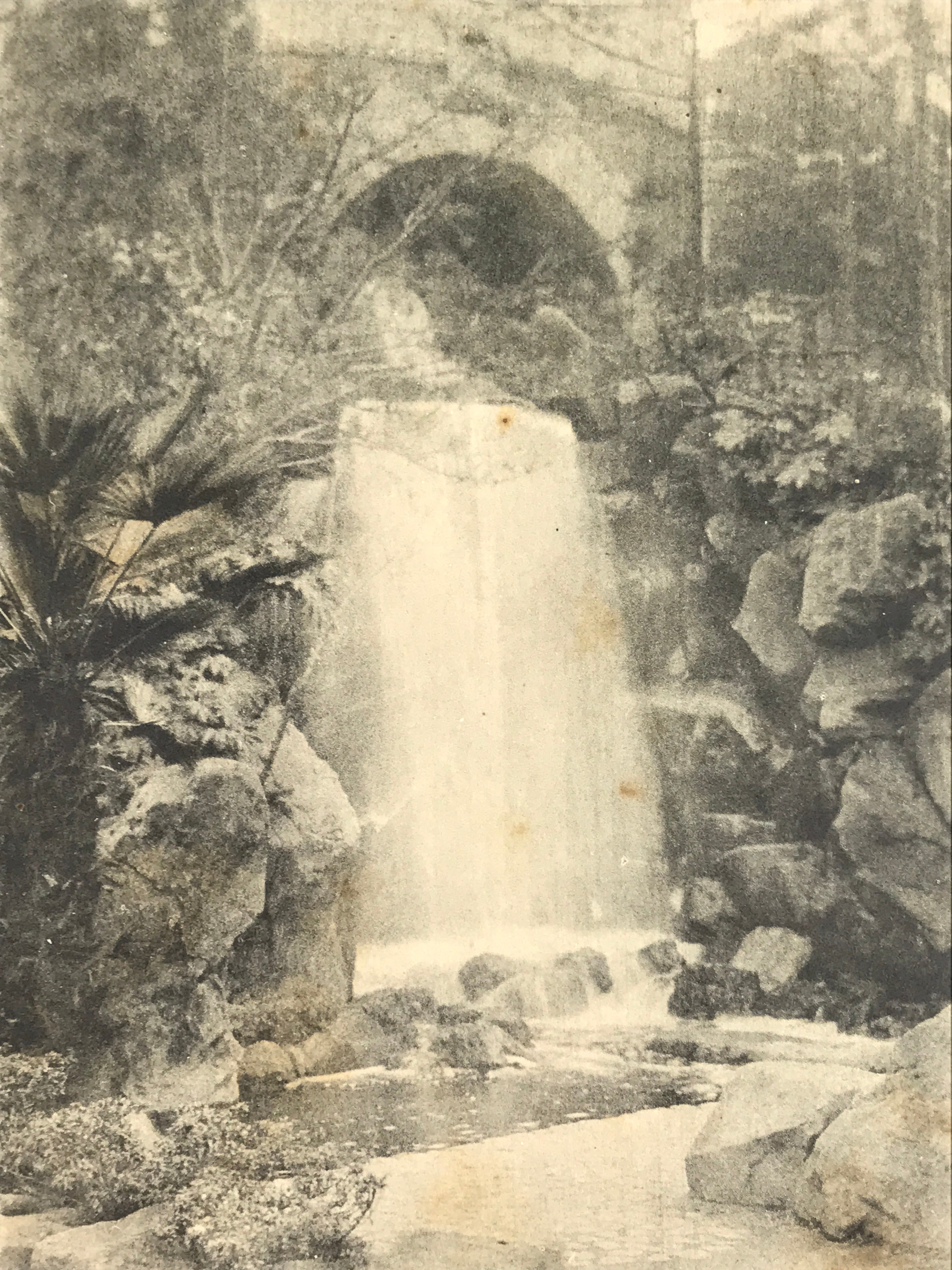 Japanese BW Postcard Osaka Runapark Waterfall C1920 Taisho Photography PC191