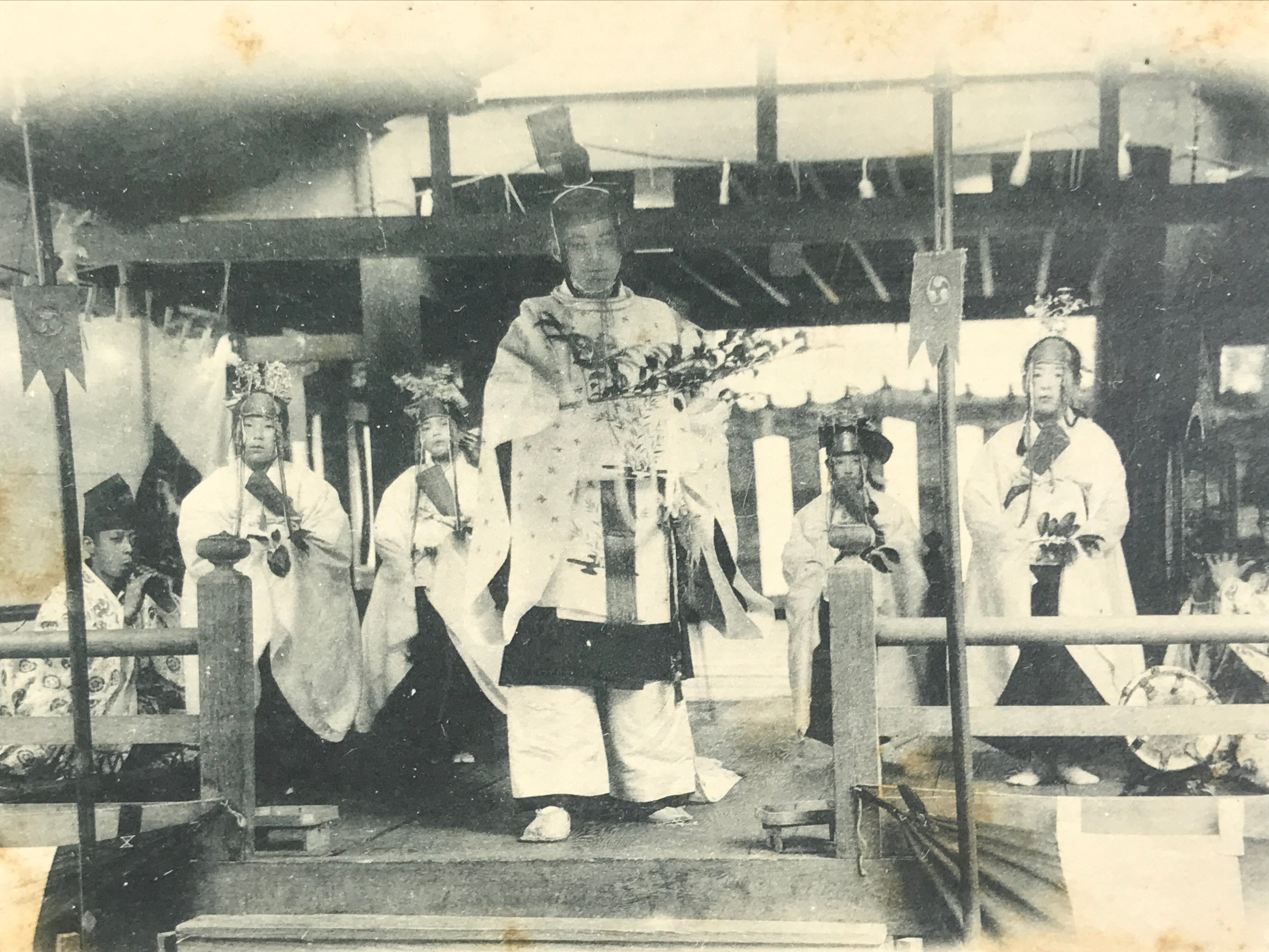 Japanese BW Postcard Owari Tsushima Daidai Kagura C1920 Shinto Ceremony PC170