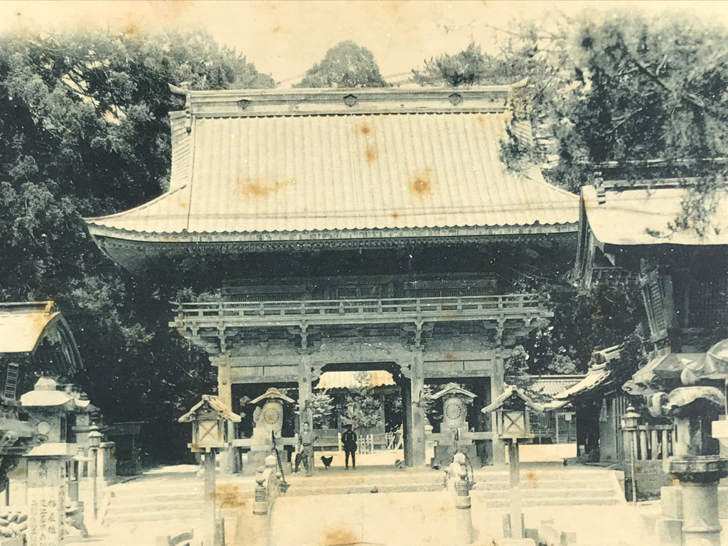 Japanese BW Postcard Owari Tsushima Shrine Romon Gate C1920 Vtg Showa PC175