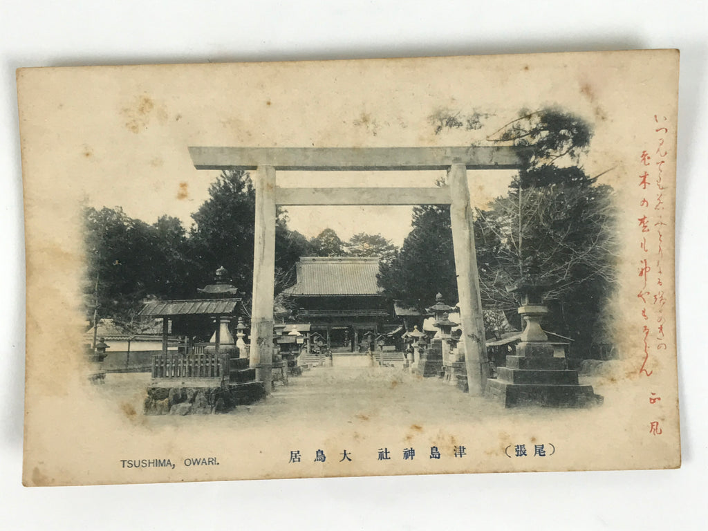 Japanese BW Postcard Owari Tsushima Shrine Torii C1920 Showa Photography PC174