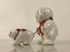 Japanese Baby Dog Clay Doll Vtg Ningyo Chubby White Apron Orange Figurine ST47