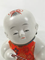 Japanese Baby Dog Clay Doll Vtg Ningyo Chubby White Apron Orange Figurine ST47