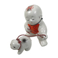 Japanese Baby Dog Clay Doll Vtg Ningyo Chubby White Apron Orange Figurine ST47