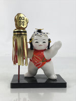 Japanese Baby Wood Figurine Vtg Kaga Ningyo Chubby White Apron Fireman Doll ST49