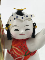 Japanese Baby Wood Figurine Vtg Kaga Ningyo Chubby White Apron Fireman Doll ST49