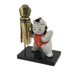 Japanese Baby Wood Figurine Vtg Kaga Ningyo Chubby White Apron Fireman Doll ST49