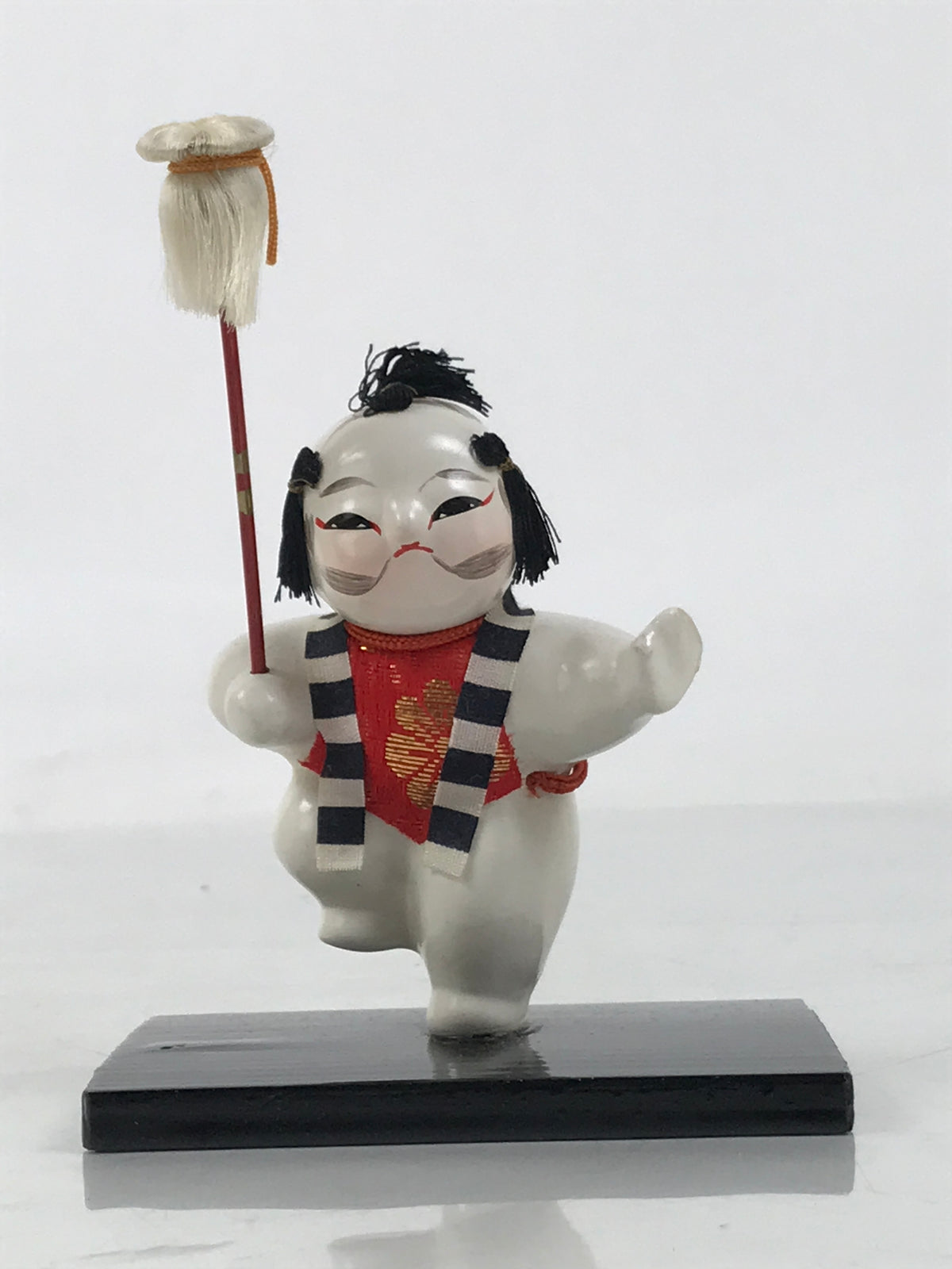 Japanese Baby Wooden Figurine Vtg Kaga Ningyo Chubby White Apron Spear Doll ST48