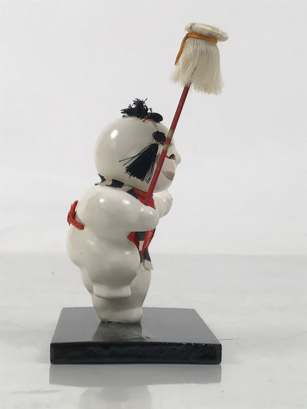 Japanese Baby Wooden Figurine Vtg Kaga Ningyo Chubby White Apron Spear Doll ST48