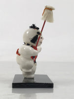 Japanese Baby Wooden Figurine Vtg Kaga Ningyo Chubby White Apron Spear Doll ST48