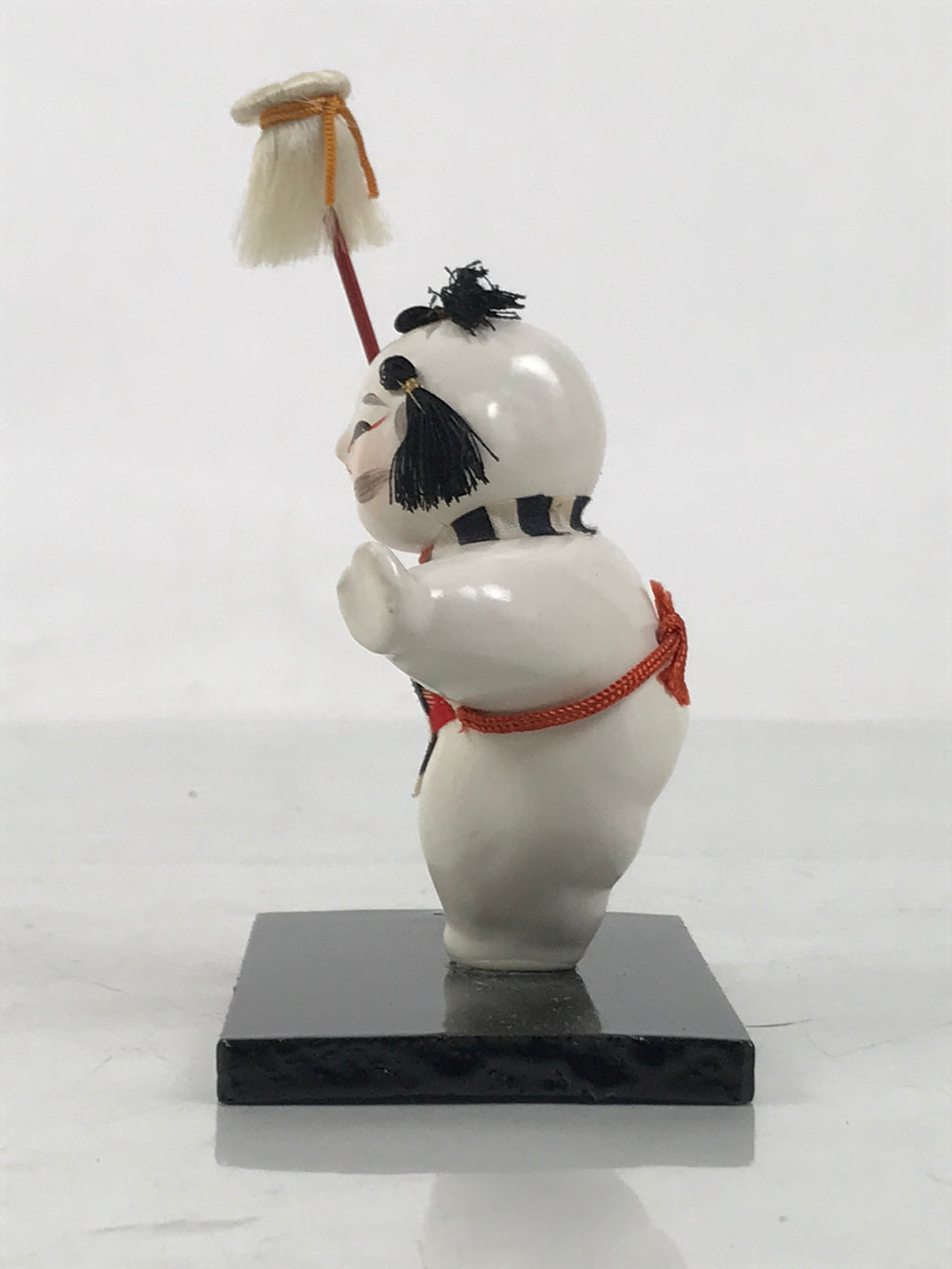 Japanese Baby Wooden Figurine Vtg Kaga Ningyo Chubby White Apron Spear Doll ST48