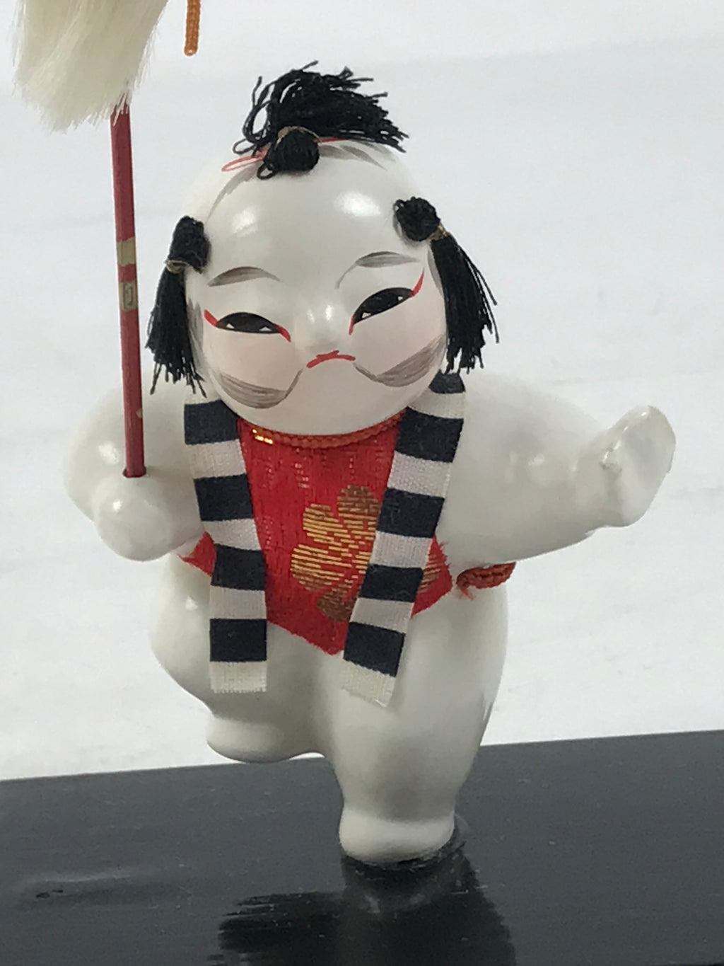 Japanese Baby Wooden Figurine Vtg Kaga Ningyo Chubby White Apron Spear Doll ST48