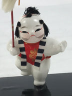 Japanese Baby Wooden Figurine Vtg Kaga Ningyo Chubby White Apron Spear Doll ST48