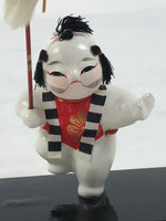 Japanese Baby Wooden Figurine Vtg Kaga Ningyo Chubby White Apron Spear Doll ST48