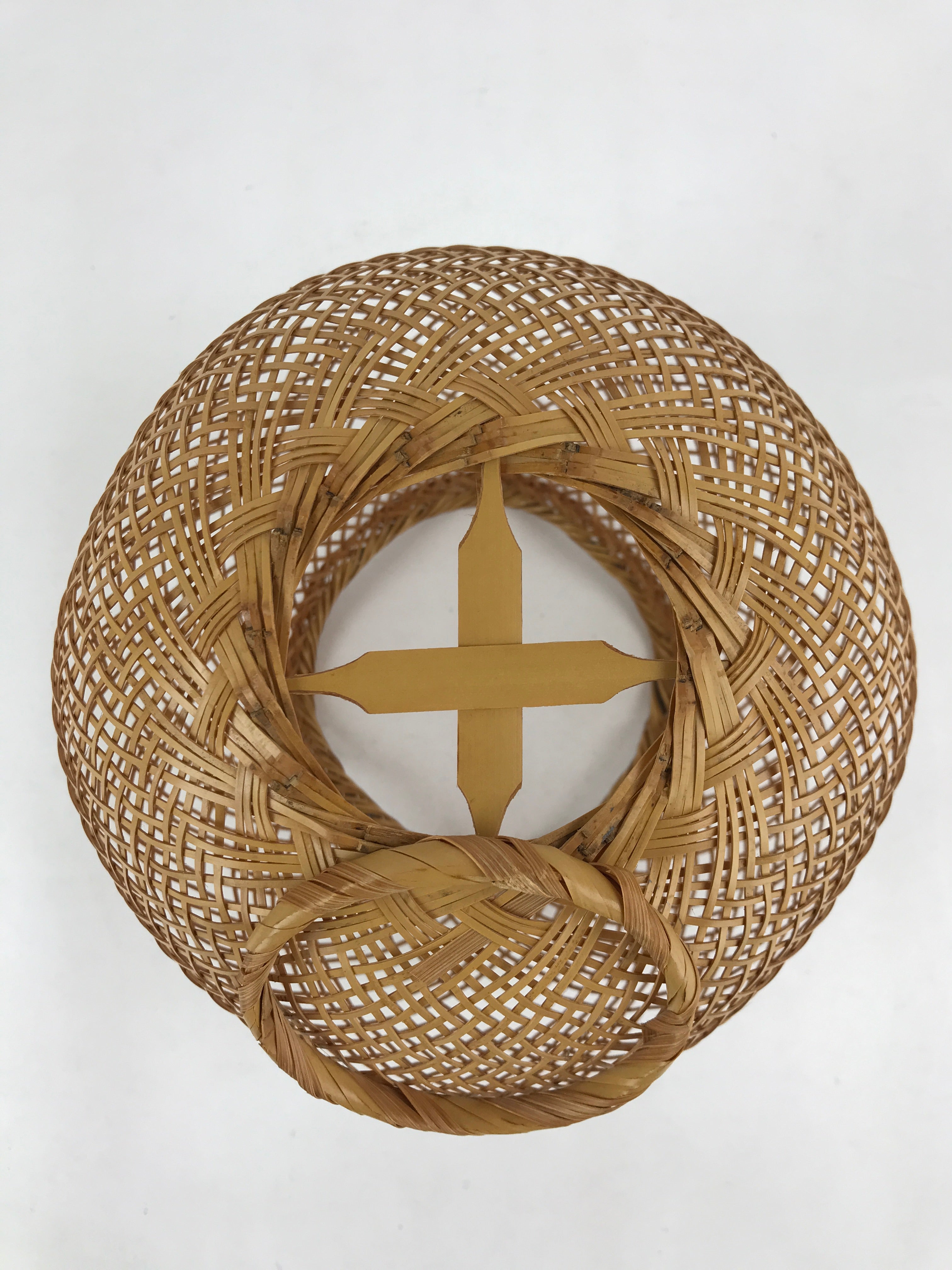 Japanese Bamboo Basket Flower Vase Vtg Kago Ikebana Arrangement Kado B219