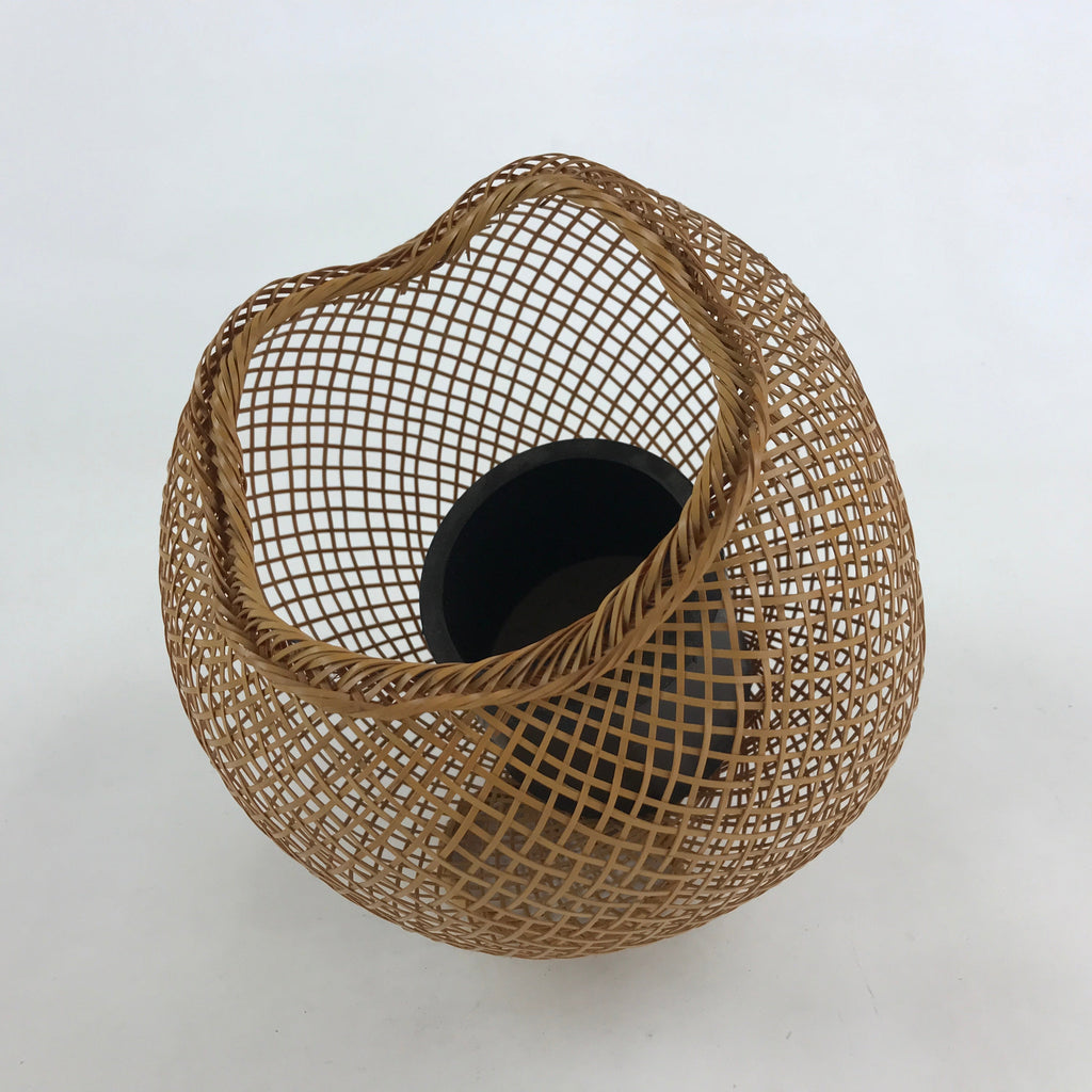 Japanese Bamboo Basket Flower Vase Vtg Kago Ikebana Arrangement Kado B219