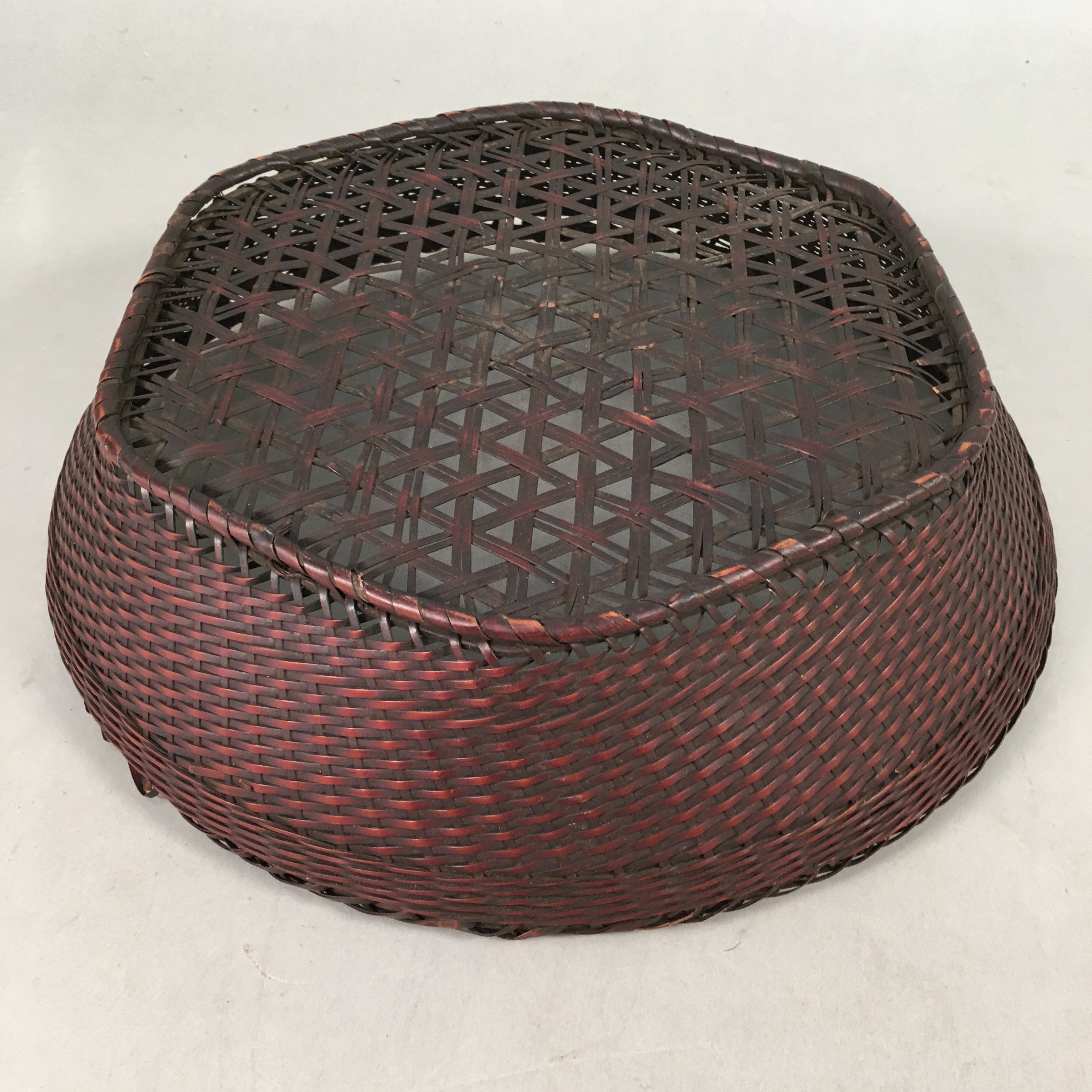 Japanese Bamboo Basket Vtg Natural Brown Ikebana Round Kago Bowl B132