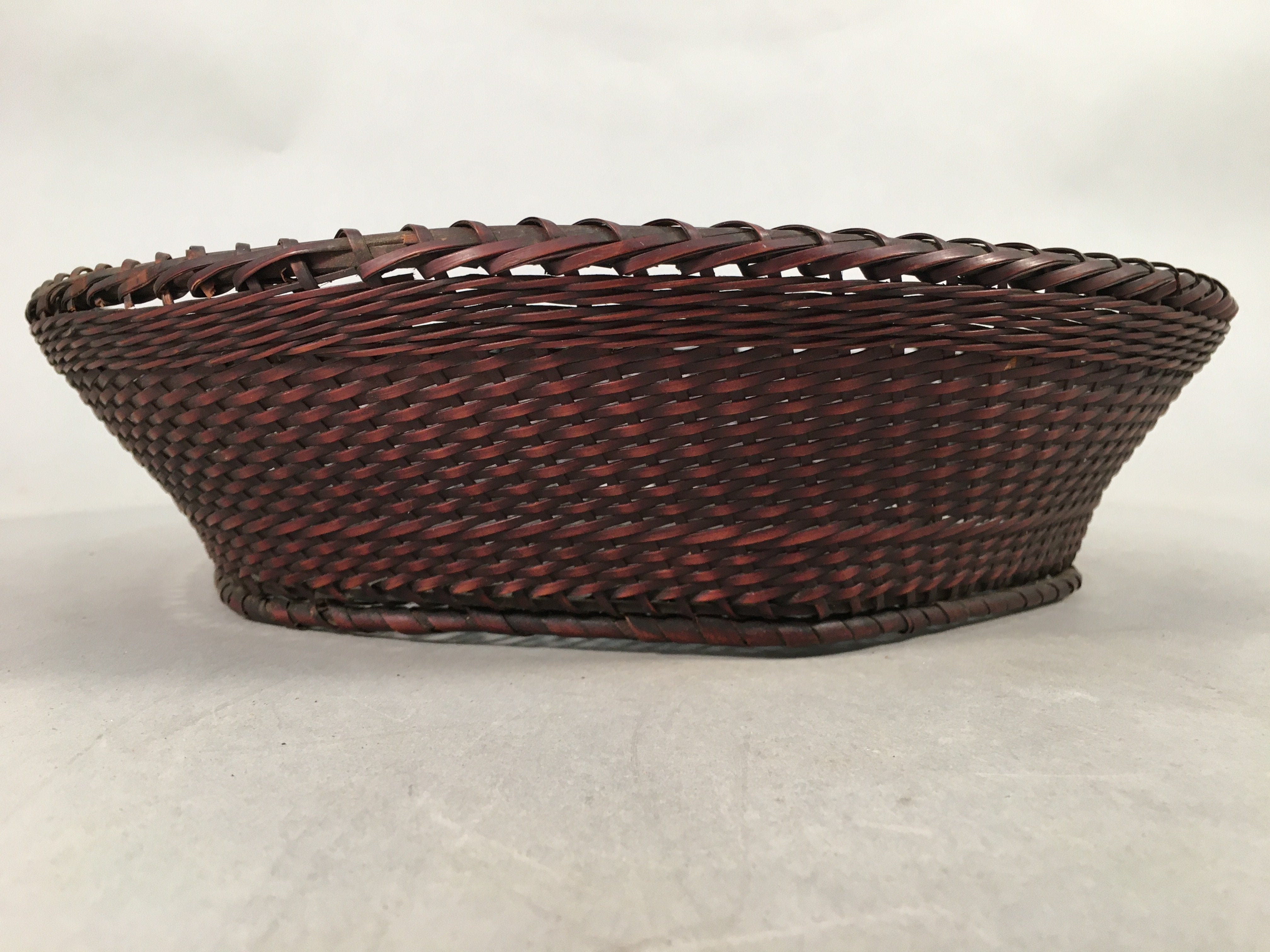 Japanese Bamboo Basket Vtg Natural Brown Ikebana Round Kago Bowl B132