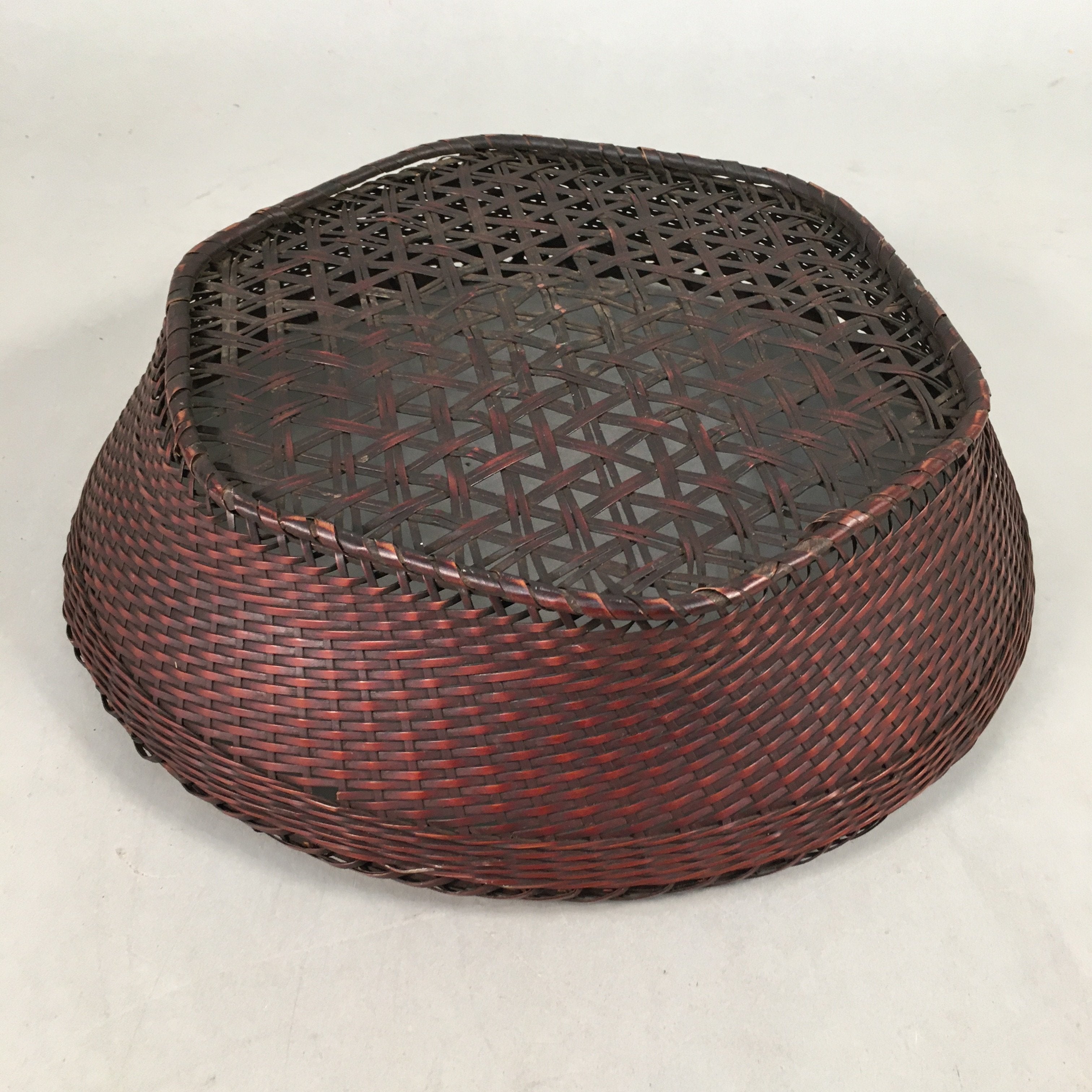 Japanese Bamboo Basket Vtg Natural Brown Ikebana Round Kago Bowl B132