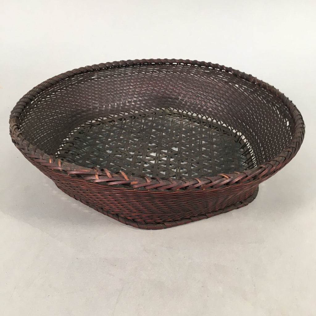 Japanese Bamboo Basket Vtg Natural Brown Ikebana Round Kago Bowl B132