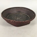 Japanese Bamboo Basket Vtg Natural Brown Ikebana Round Kago Bowl B132