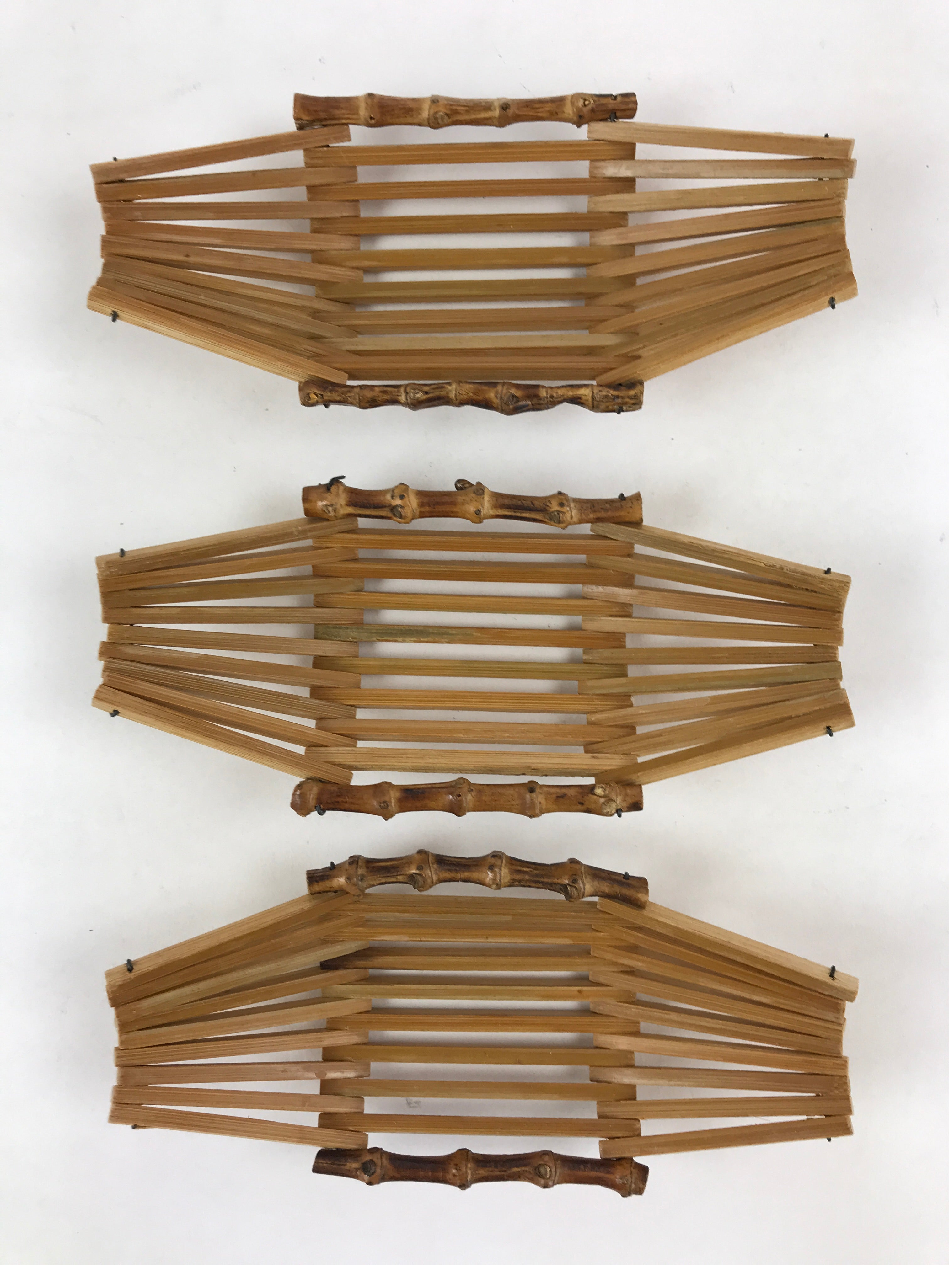 Japanese Bamboo Craft Oshibori-Oki Wet Towel Tray Vtg 3pc Hand Wipe Holder UR998