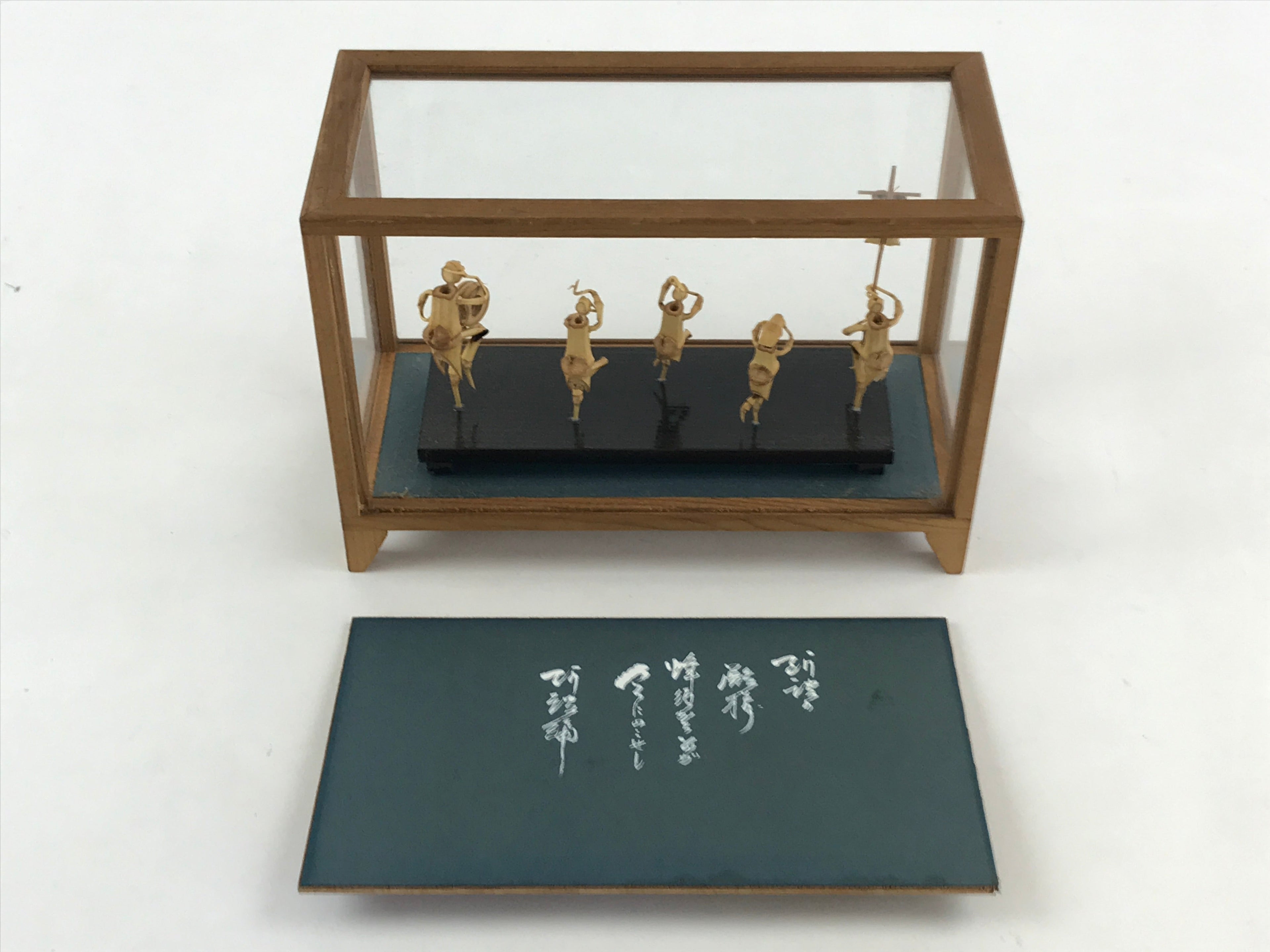 Japanese Bamboo Dolls Figurines Glass Case Vtg Awa Odori Dance Festival BD916