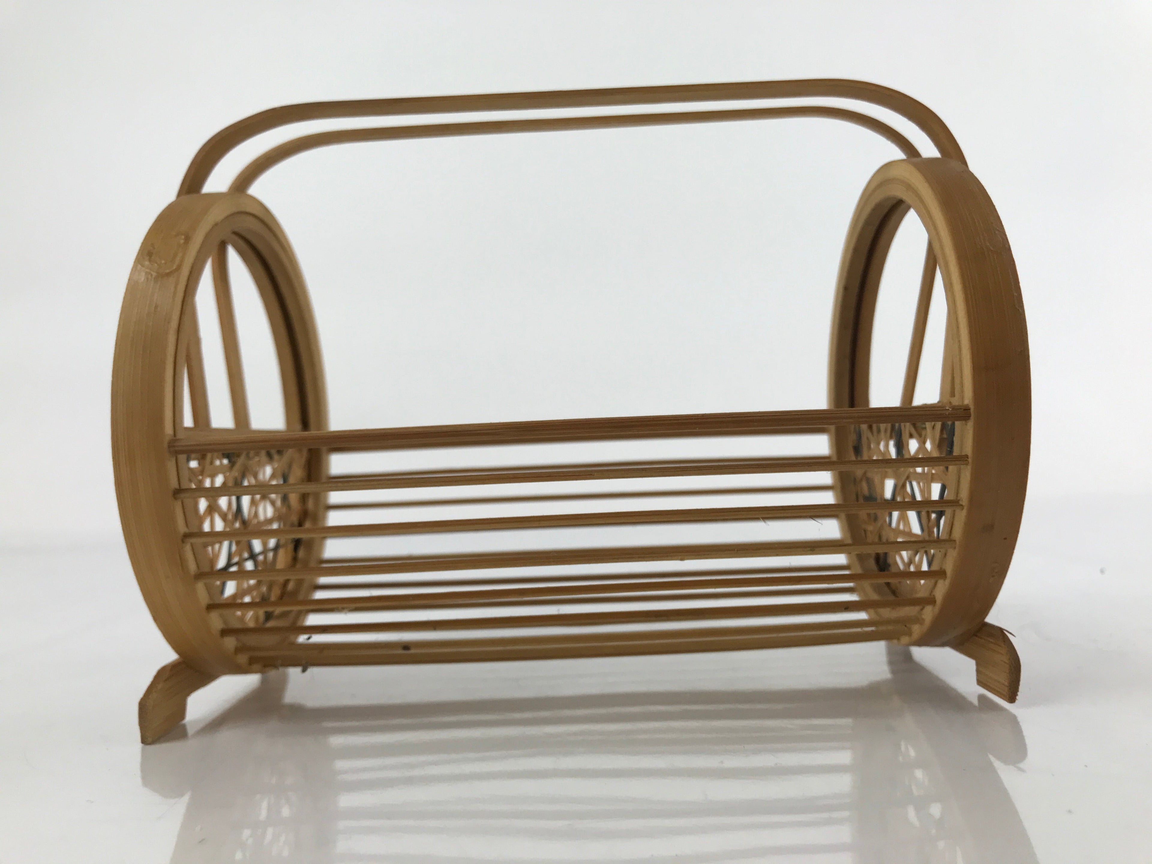 Japanese Bamboo Drink Saucer Chataku Vtg Coaster 6pc Carry Holder Butterfly L137