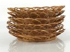 Japanese Bamboo Drink Saucer Chataku Vtg Coaster 6pc Storage Holder Flowers L136