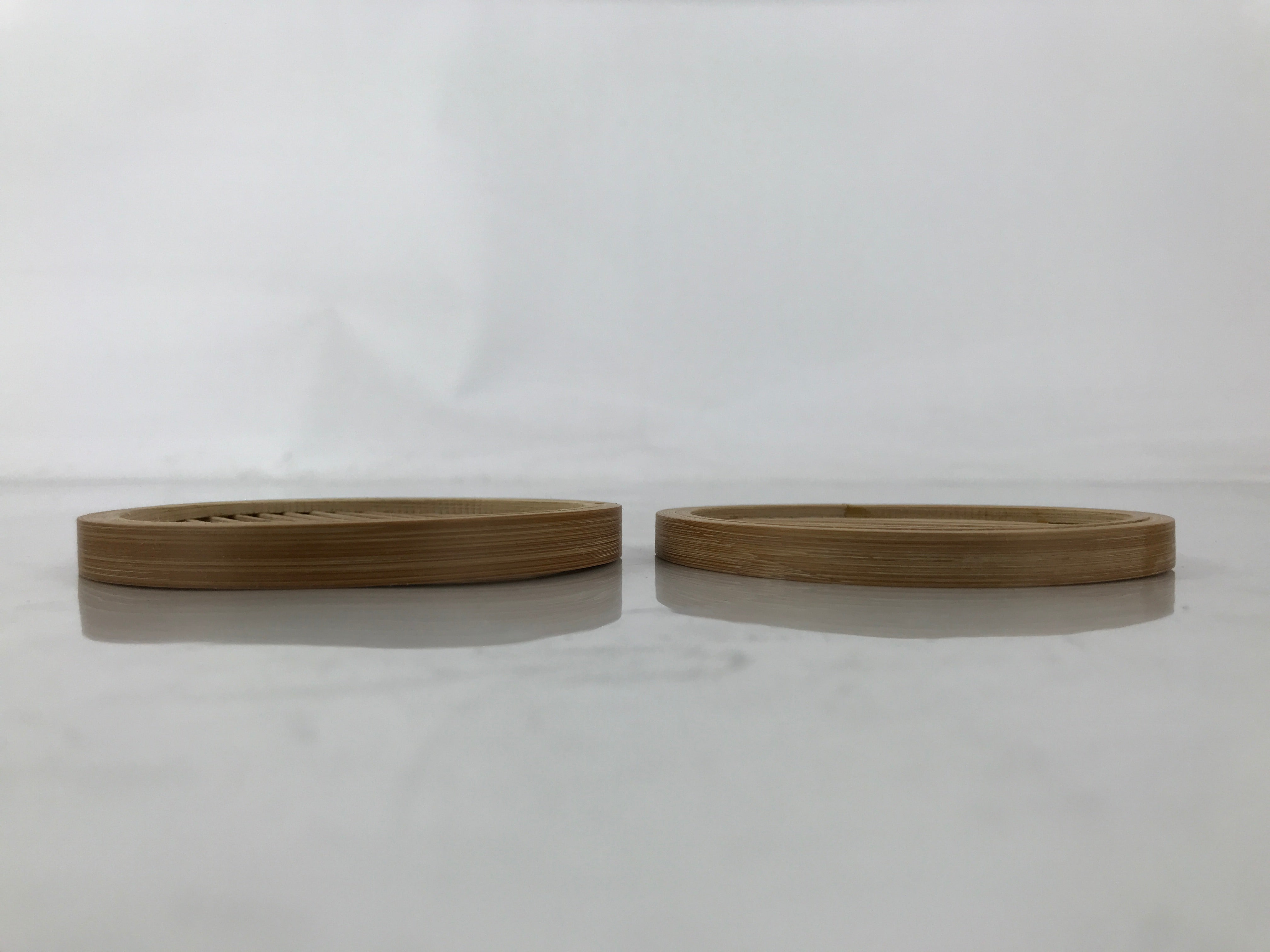 Japanese Bamboo Drink Saucer Pair Vtg Chataku Coaster Brown Mesh Round L517