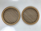 Japanese Bamboo Drink Saucer Pair Vtg Chataku Coaster Brown Mesh Round L517