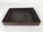 Japanese Bamboo Flat Basket Vtg Tabletop Kago Document Storage Woven Brown B224