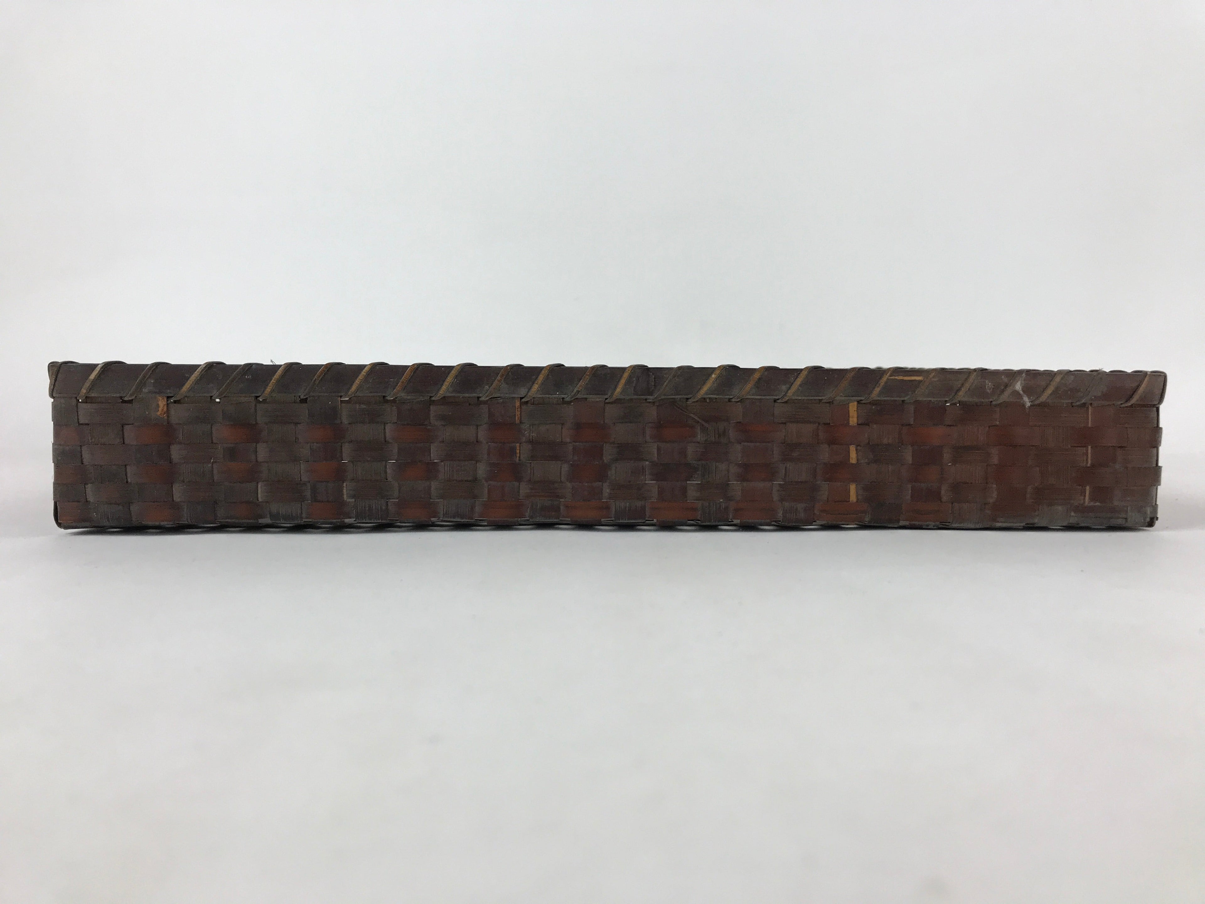 Japanese Bamboo Flat Basket Vtg Tabletop Kago Document Storage Woven Brown B224