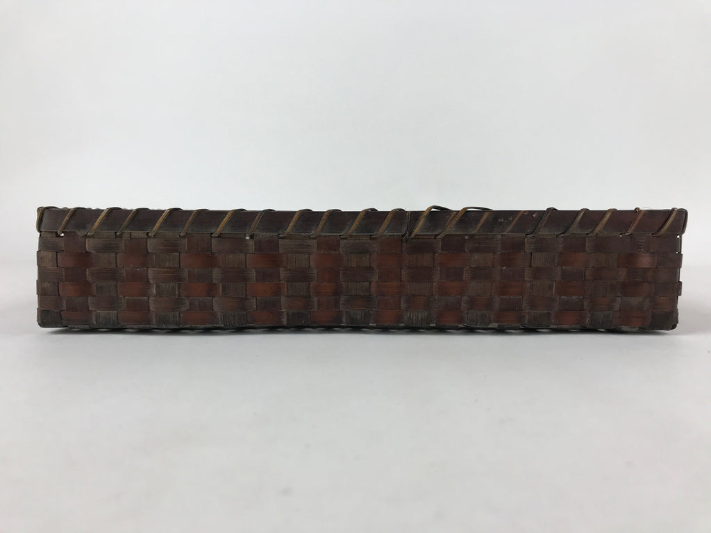 Japanese Bamboo Flat Basket Vtg Tabletop Kago Document Storage Woven Brown B224