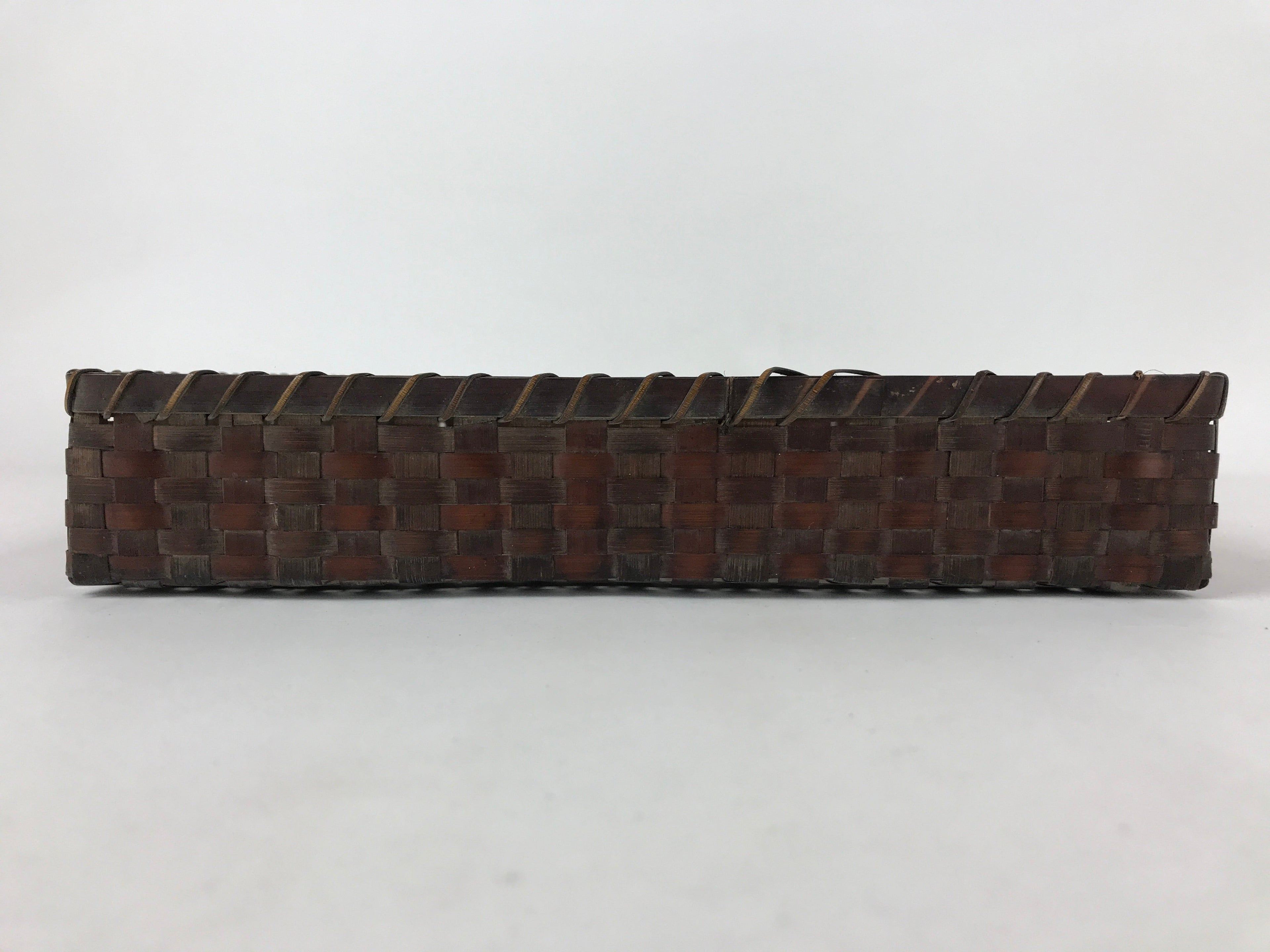 Japanese Bamboo Flat Basket Vtg Tabletop Kago Document Storage Woven Brown B224