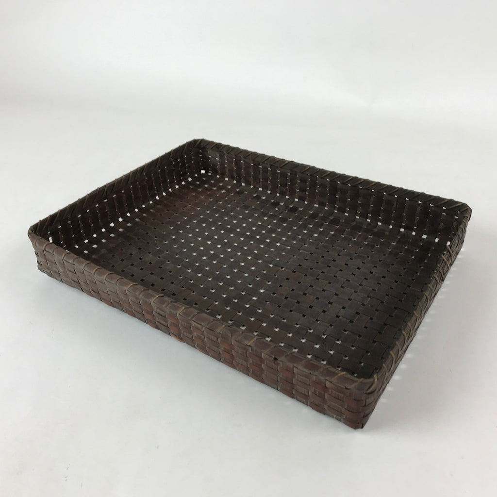 Japanese Bamboo Flat Basket Vtg Tabletop Kago Document Storage Woven Brown B224