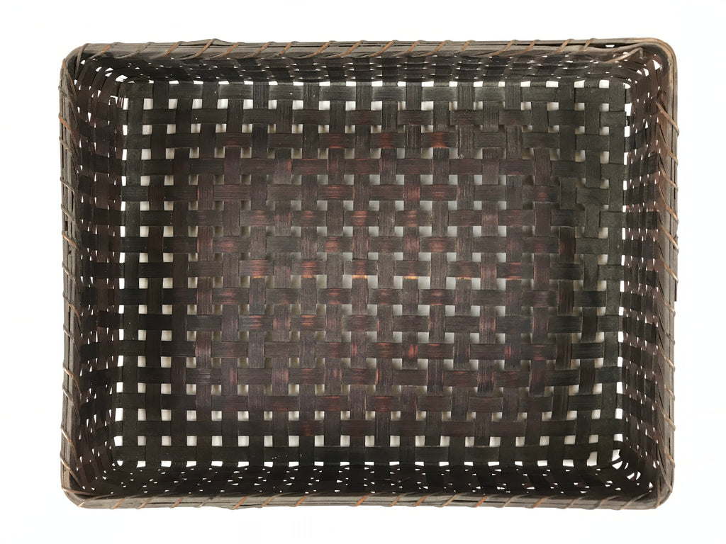 Japanese Bamboo Flat Basket Vtg Tabletop Kago Document Storage Woven Brown B225