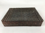 Japanese Bamboo Flat Basket Vtg Tabletop Kago Document Storage Woven Brown B225