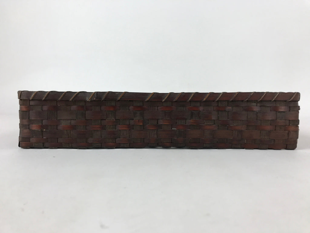 Japanese Bamboo Flat Basket Vtg Tabletop Kago Document Storage Woven Brown B225