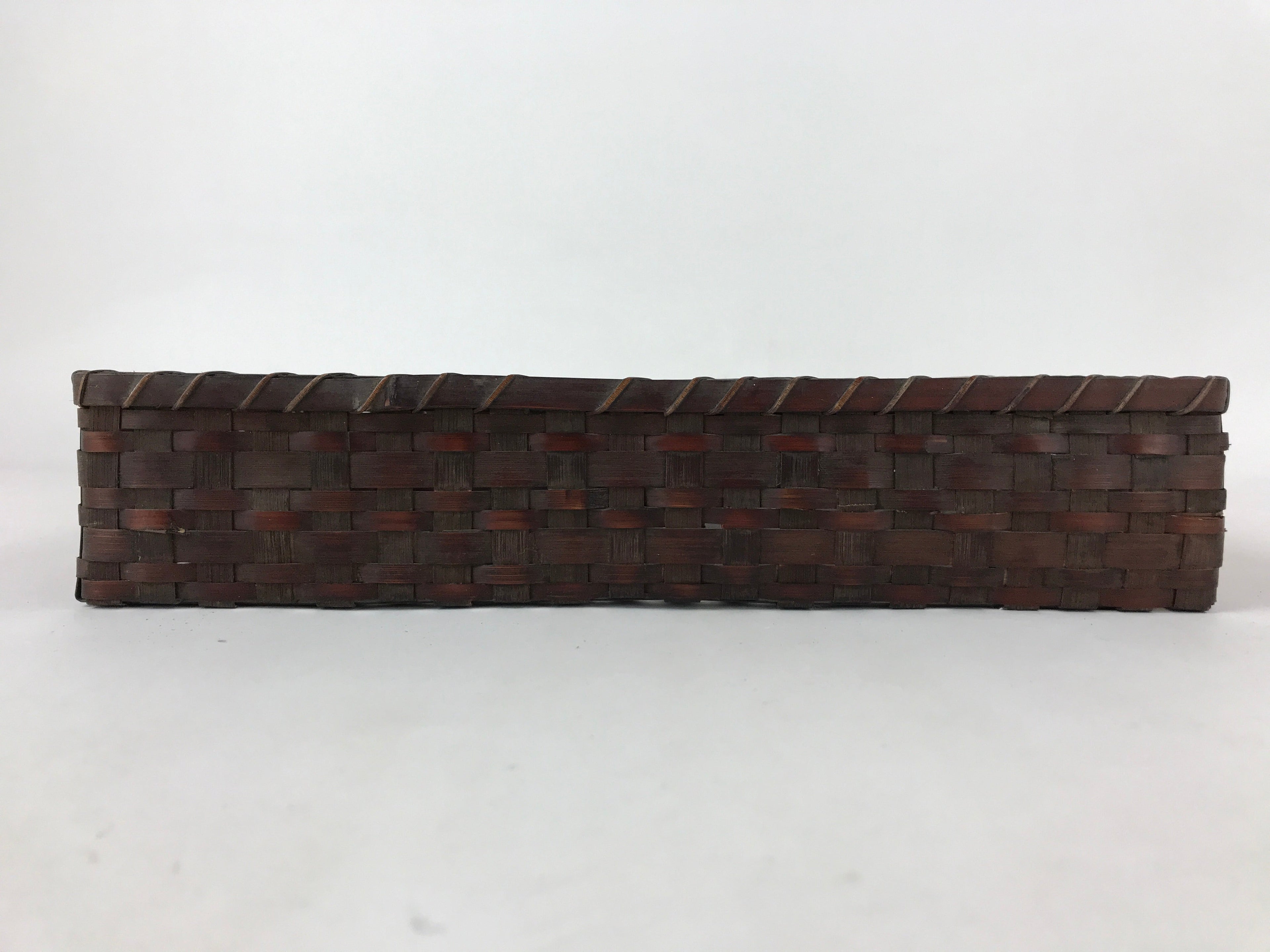 Japanese Bamboo Flat Basket Vtg Tabletop Kago Document Storage Woven Brown B225