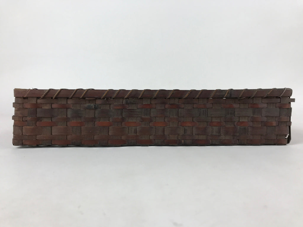 Japanese Bamboo Flat Basket Vtg Tabletop Kago Document Storage Woven Brown B225