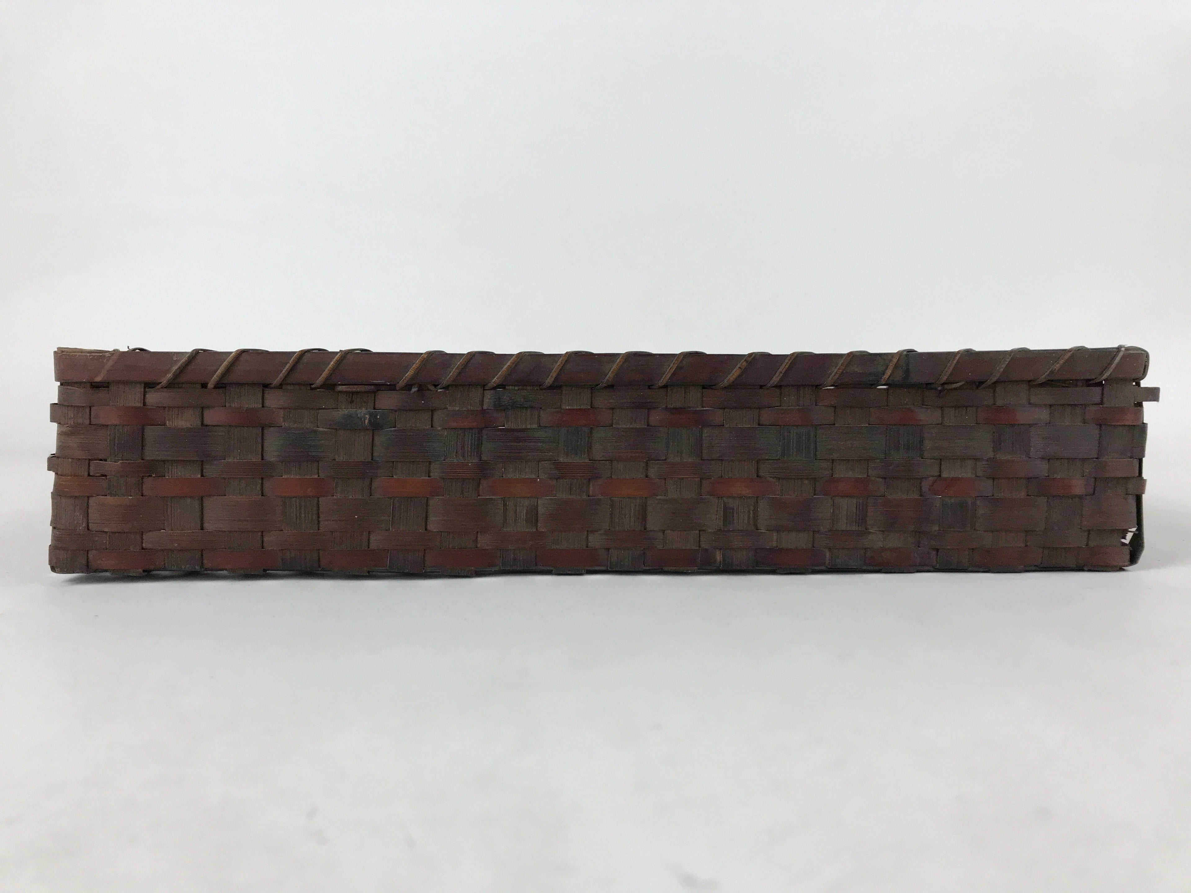 Japanese Bamboo Flat Basket Vtg Tabletop Kago Document Storage Woven Brown B225