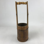 Japanese Bamboo Flower Vase Kabin Vtg Ikebana Arrangement Handle Brown FK89